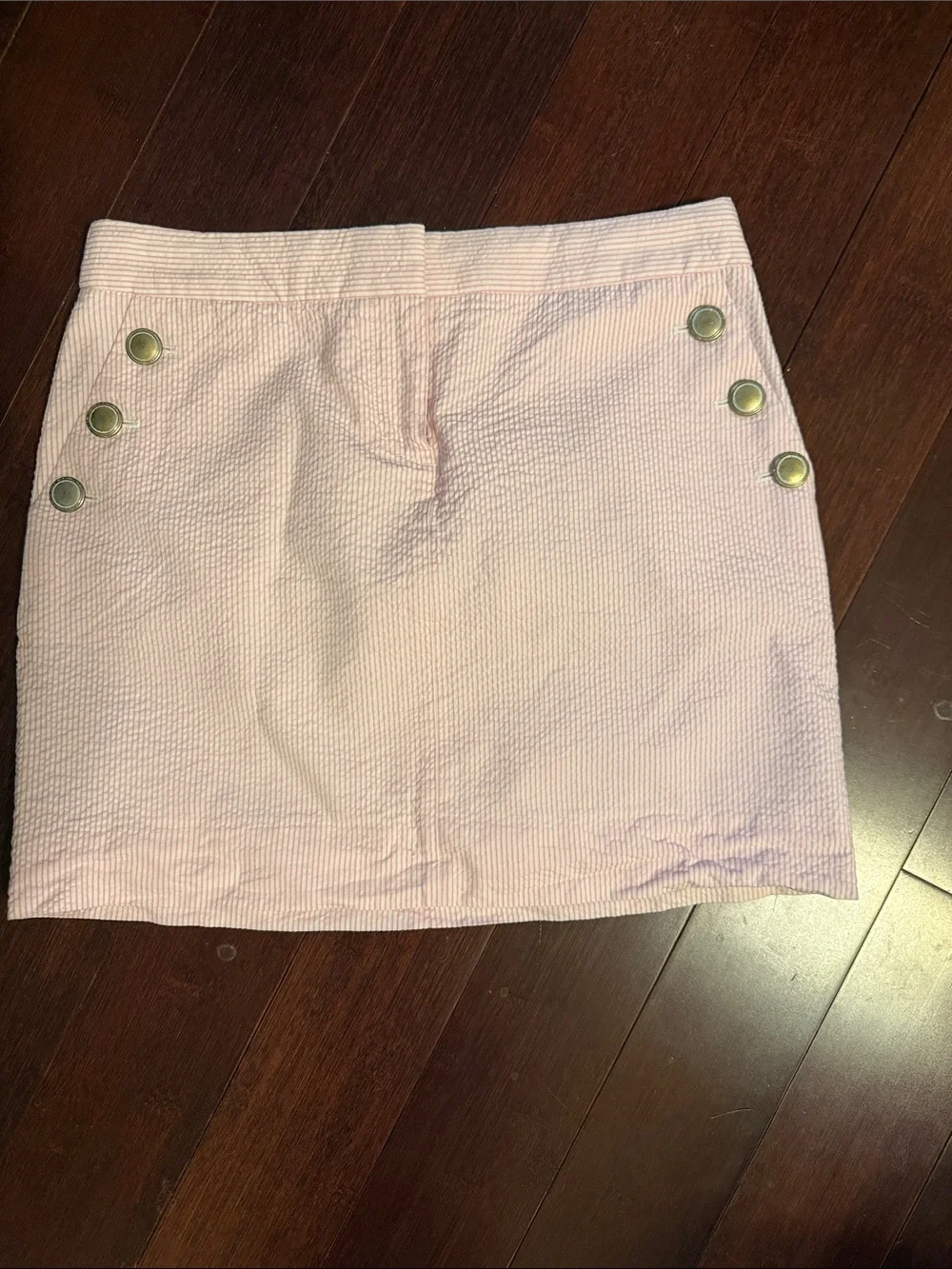 J. Crew Light Pink Seersucker Mini Skirt with Button Details